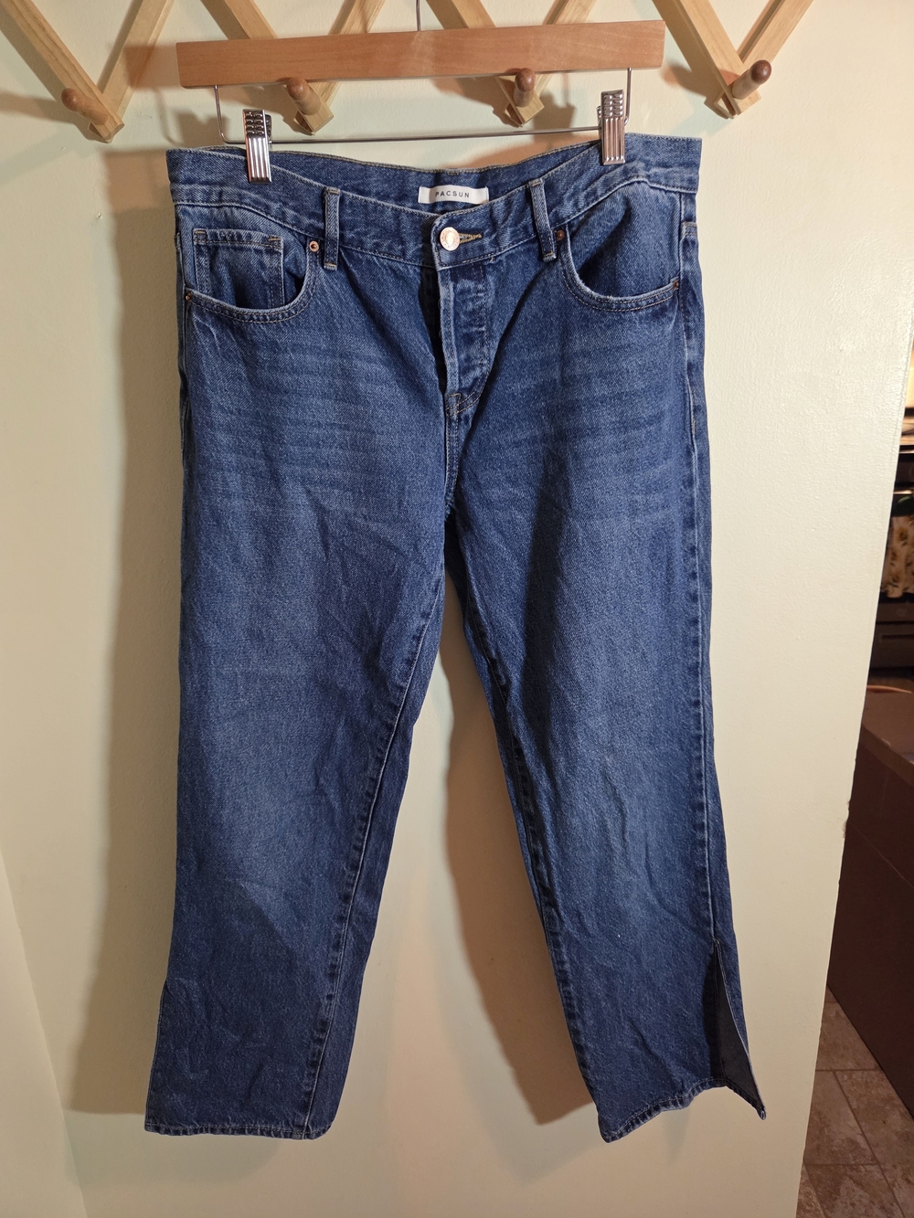 PacSun Low Rise Straight Leg Jeans Size 29 – Blue Wash Split Hem Denim